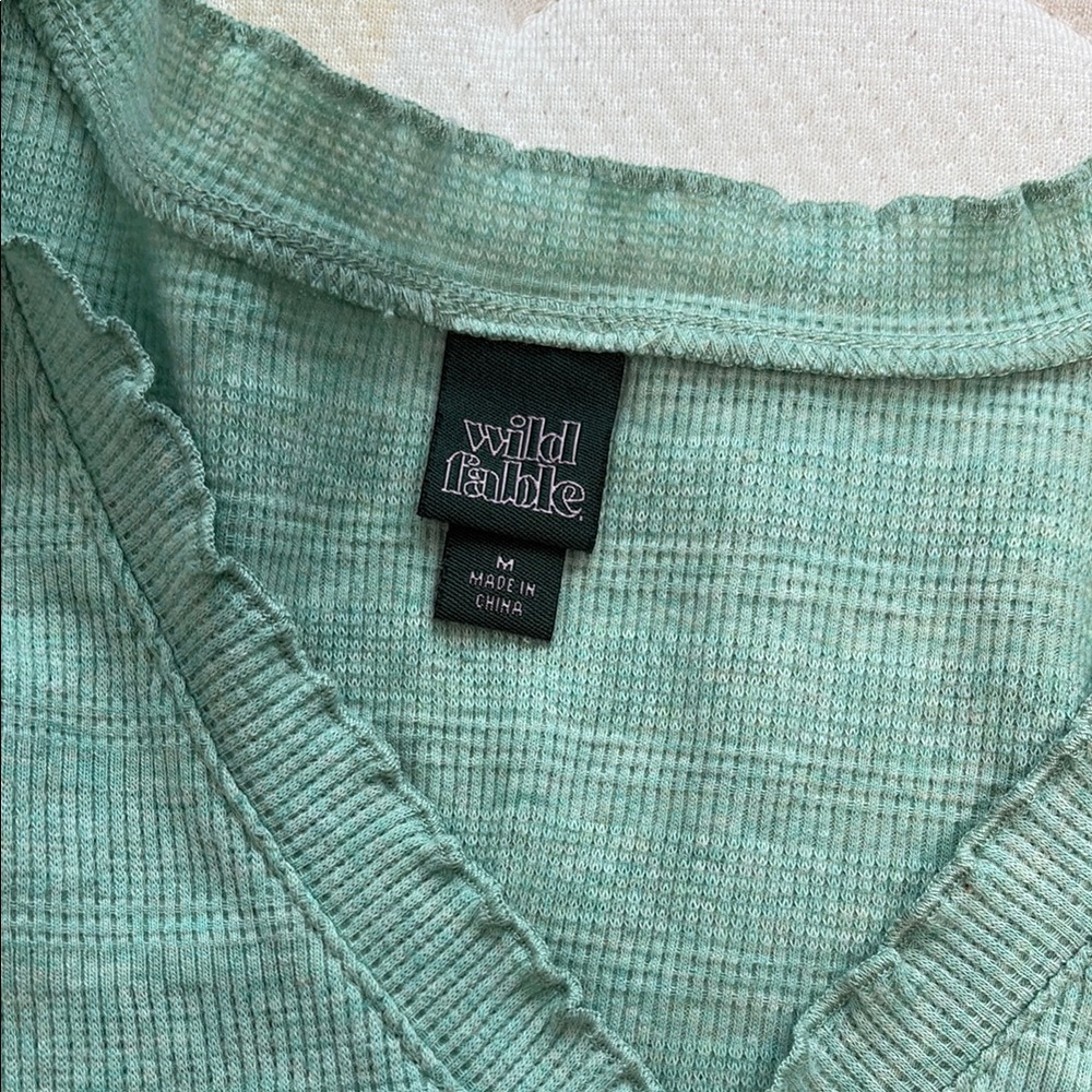 Wild Fable Mint Ribbed V-Neck Top - Picture 2 of 2
